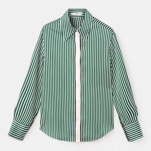 Mango Margaret Shirt size S in Green & Ivory Stripe NWT